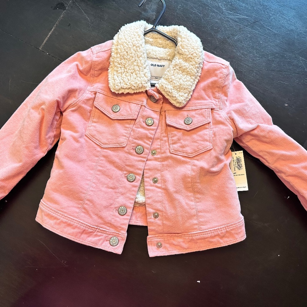 4T Pink Corduroy Faux Shearling Coat
